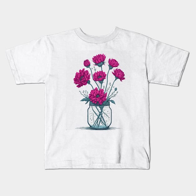 pink roses in a Mason Jar Kids T-Shirt by Yolanda.Kafatos